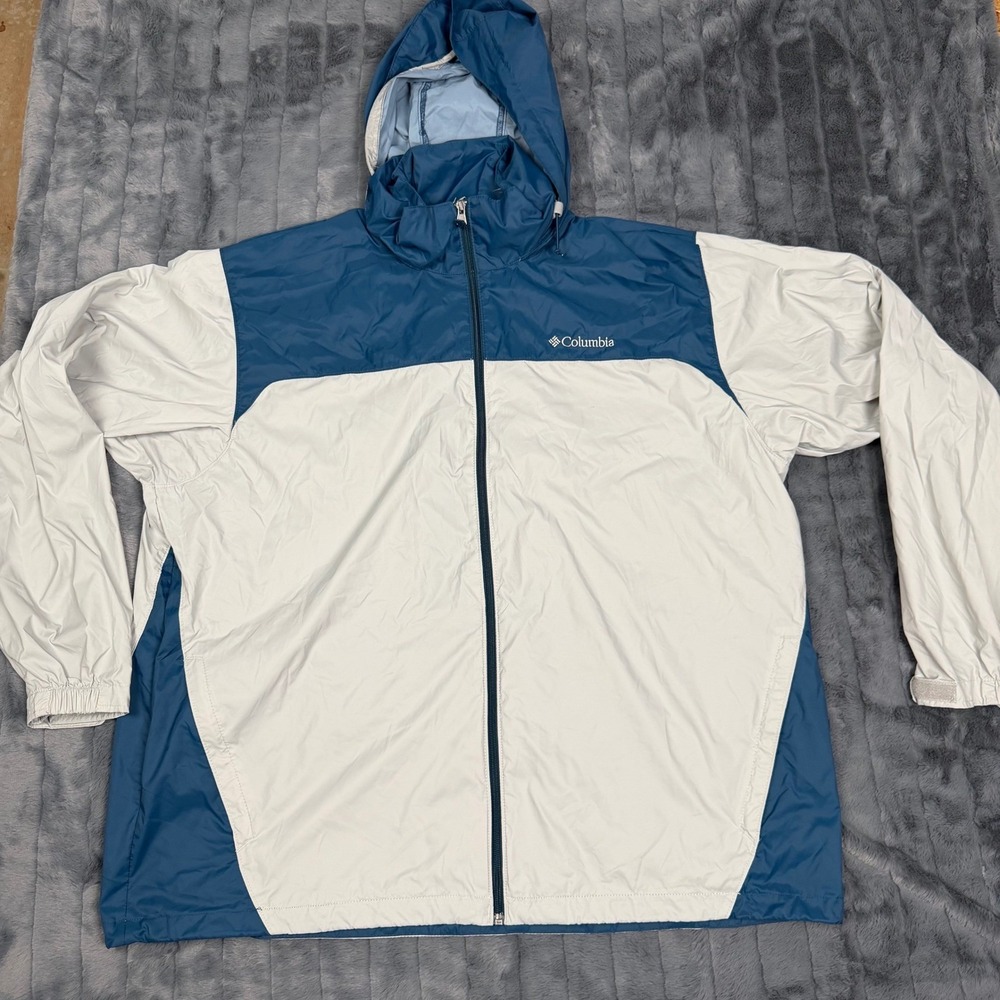 Columbia Mens XXL Windbreaker Jacket Blue Gray Full Zip Hooded Mesh Lined 6990